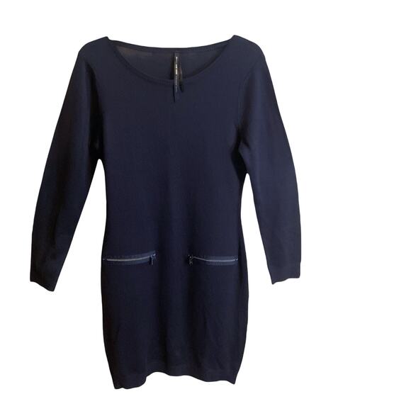 Andrew Marc New York Sweater Dress Women's SZ M Black Long Sleeved Zip Pockets - Picture 1 of 10